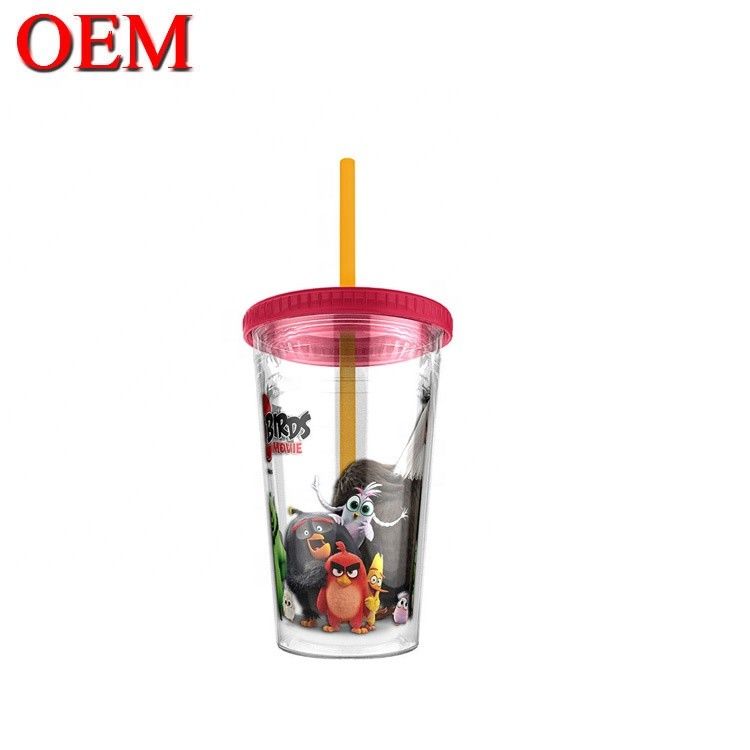Figura personalizzata Coppa di paglia di plastica a doppia parete Coppa d' acqua riutilizzabile OEM Fabbrica di giocattoli di plastica