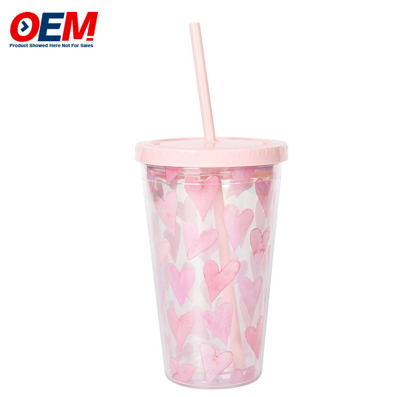 Coppa a doppia parete in PP personalizzata con paglia OEM Coppa di plastica da 450 ml di alta qualità Coppa d'acqua da unicorno carina