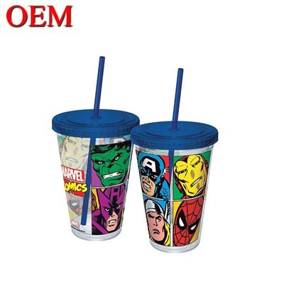 Fornitore Tazza di viaggio in plastica a doppia parete di qualità personalizzata Marvel con paglia